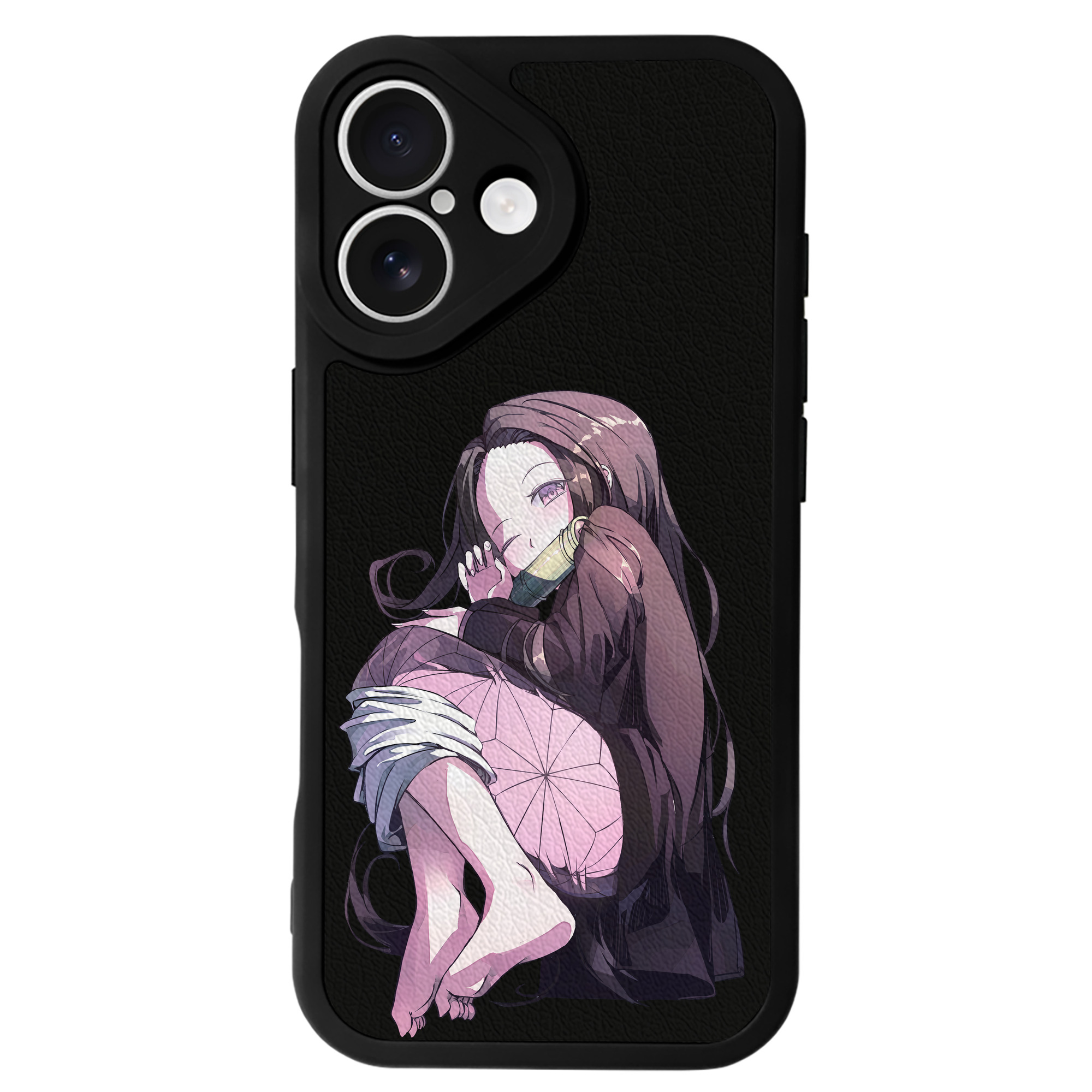 （画像用） 鬼滅の刃（きめつのやいば）竈門 禰󠄀豆子／かまど ねずこ Kamado Nezuko 【iPhone 16シリーズ対応】シリコンスマホケース（レザー調） 材質：シリコン